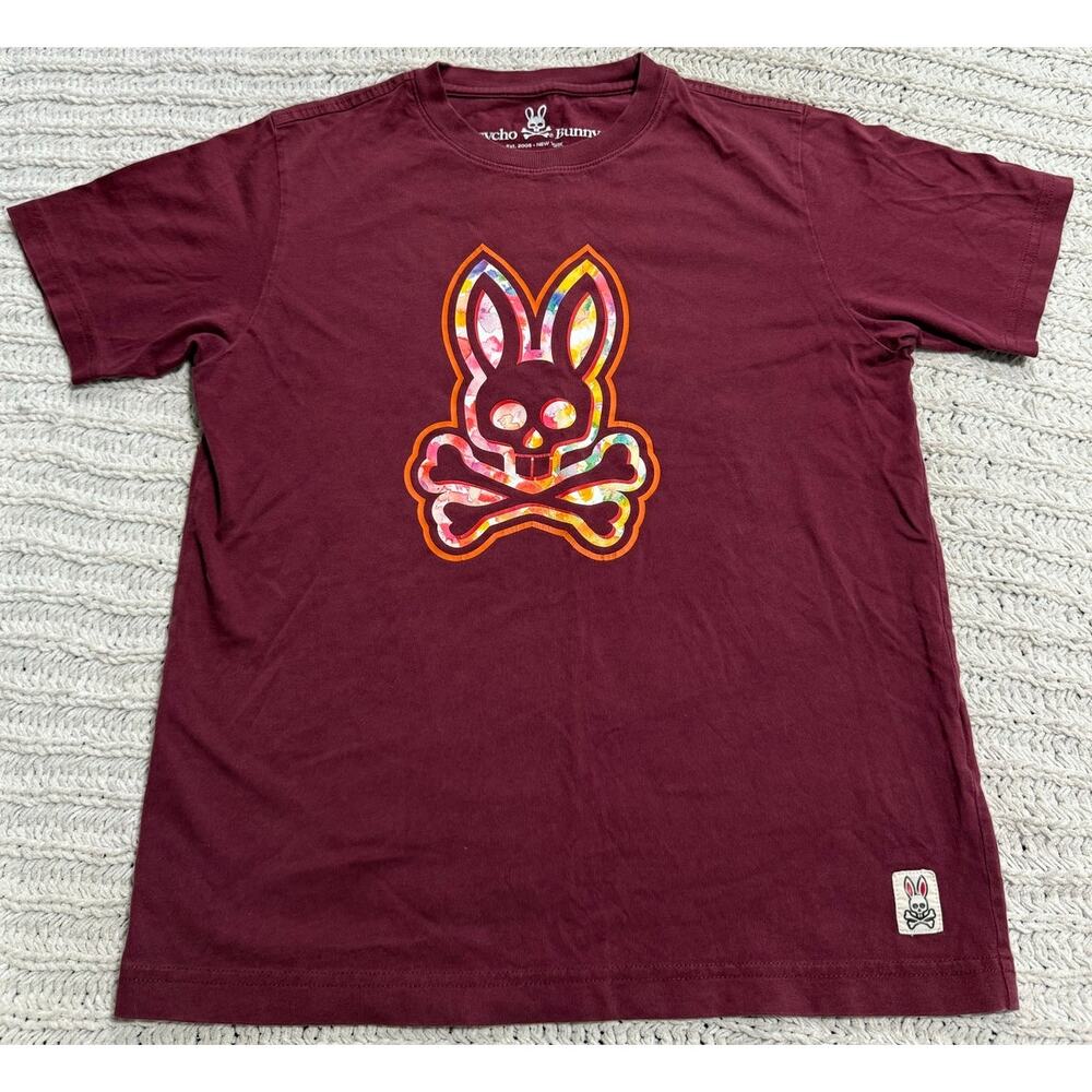 Psycho Bunny T-Shirt Short Sleeve Pima Cotton Crossbones Logo Girls Sz Large Red